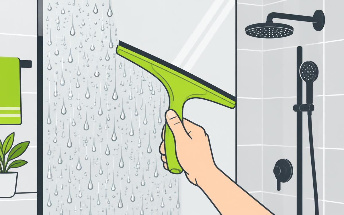 Illustration of squeegee on clear shower glass