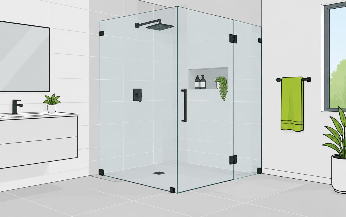 Illustration of frameless shower screen